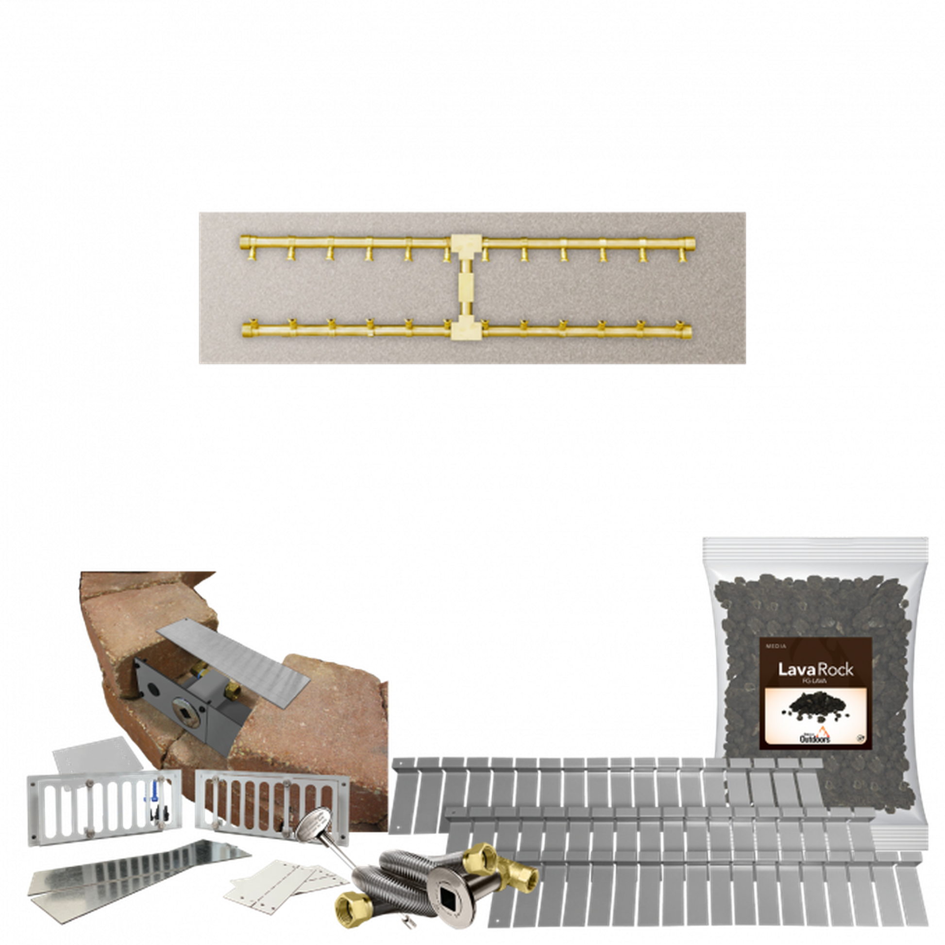 Firegear Pro Series SRW 36" x 10" Linear H Flat Pan Propane Gas Fire Pit Kit With Match Throw Ignition System