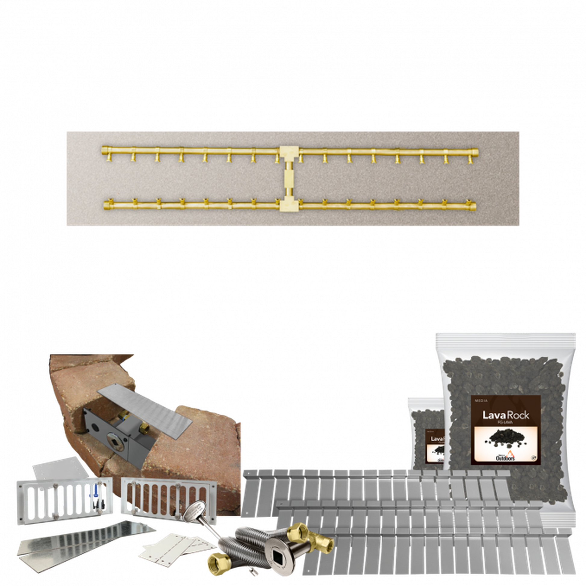 Firegear Pro Series SRW 48" x 10" Linear H Flat Pan Propane Gas Fire Pit Kit With Match Throw Ignition System