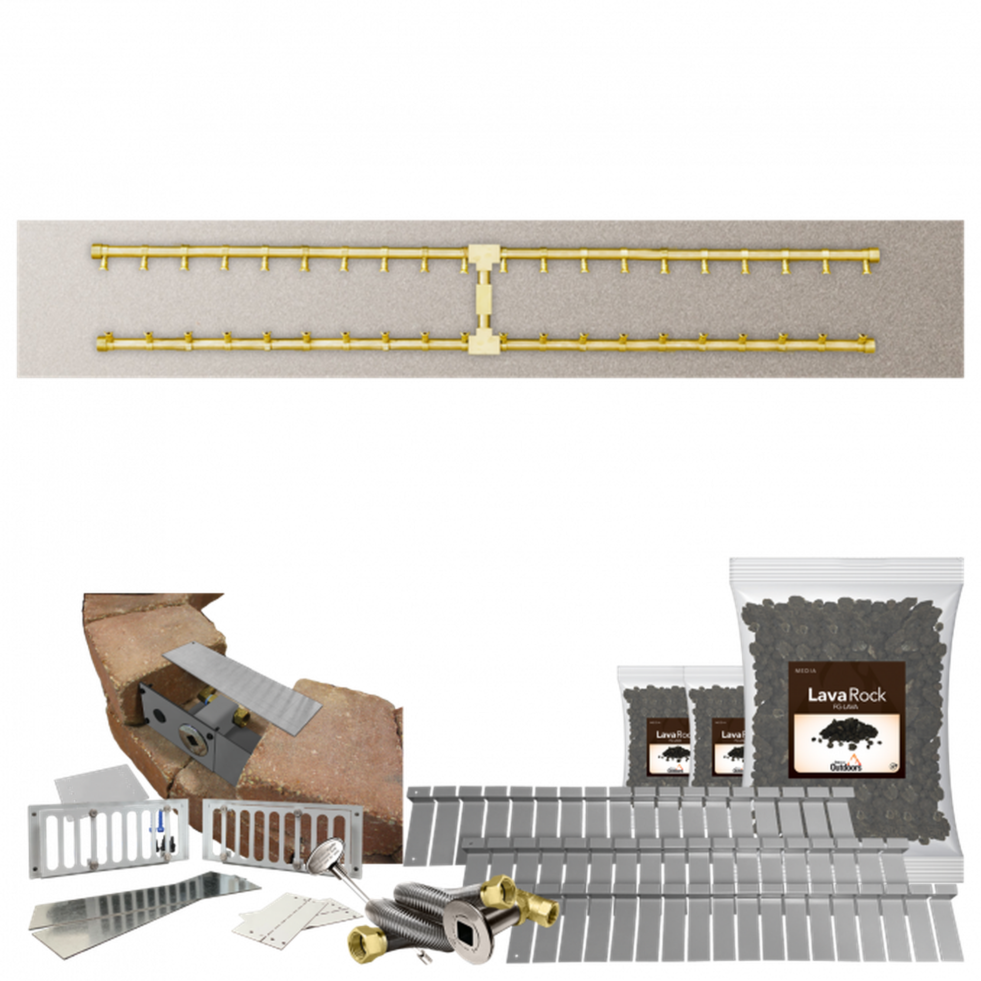 Firegear Pro Series SRW 60" x 10" Linear H Flat Pan Propane Gas Fire Pit Kit With Match Throw Ignition System