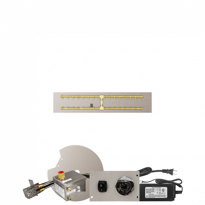 Firegear Pro Series Sanctuary 76 51" Linear Brass Natural Gas H Burner System With Stainless Steel Flat Pan and All Weather Electronic Ignition System