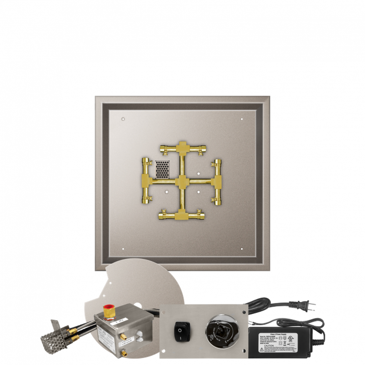 Firegear Pro Series Snowflake 20" Square Drop-In Pan Propane Gas Fire Pit Burner Kit With All Weather Electronic Ignition System