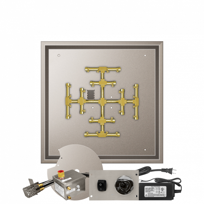 Firegear Pro Series Snowflake 26" Square Drop-In Pan Propane Gas Fire Pit Burner Kit With All Weather Electronic Ignition System