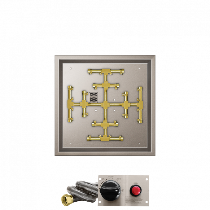 Firegear Pro Series Snowflake 26" Square Drop-In Pan Propane Gas Fire Pit Burner Kit With Thermocouple Piloted Safety Ignition System