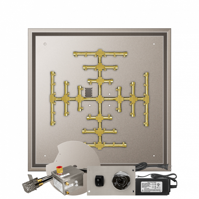 Firegear Pro Series Snowflake 32" Square Drop-In Pan Propane Gas Fire Pit Burner Kit With All Weather Electronic Ignition System
