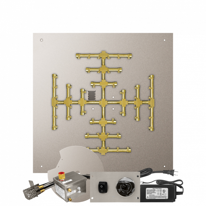 Firegear Pro Series Snowflake 34" Square Flat Pan Propane Gas Fire Pit Burner System With All Weather Electronic Ignition System