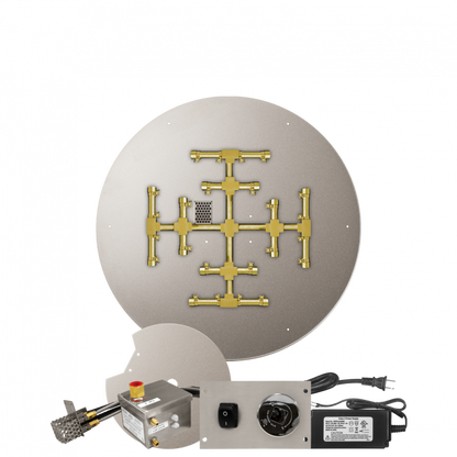 Firegear Pro Series Snowflake Sanctuary 2 34" Round Brass Natural Gas Burner System With Stainless Steel Flat Pan and All Weather Electronic Ignition System