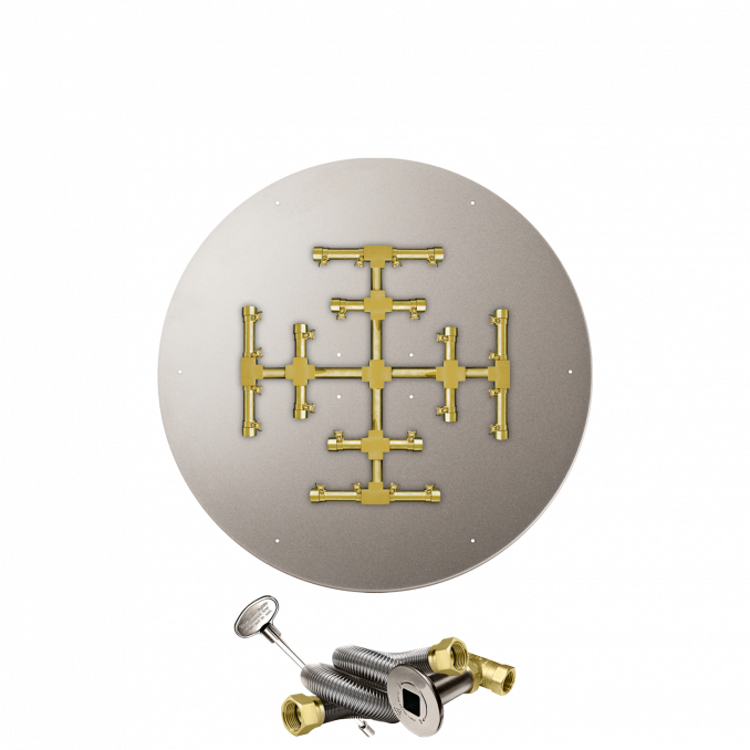 Firegear Pro Series Snowflake Sanctuary 2 34" Round Brass Natural Gas Burner System With Stainless Steel Flat Pan and Match Throw Ignition System