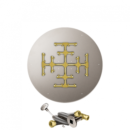 Firegear Pro Series Snowflake Sanctuary 2 34" Round Brass Natural Gas Burner System With Stainless Steel Flat Pan and Match Throw Ignition System