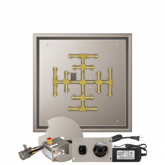 Firegear Pro Series Snowflake Square Drop-In Pan Gas Fire Pit Burner Kit w/ AWS Electronic Ignition System