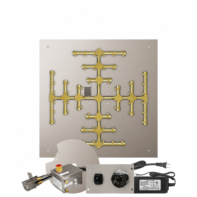 Firegear Pro Series Snowflake Square Flat Pan Gas Fire Pit Burner Kit w/ AWS Electronic Ignition System