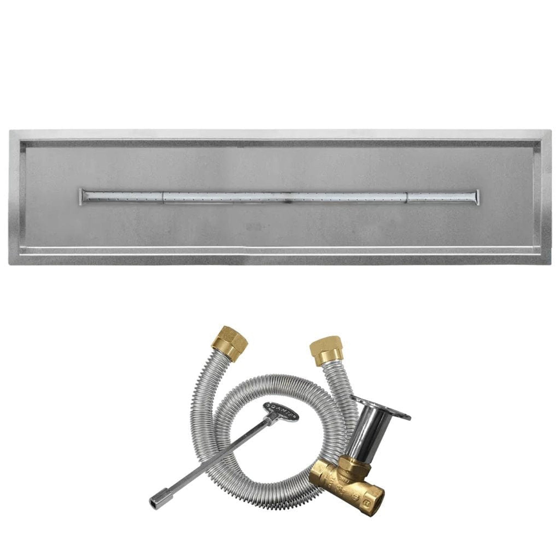 Firegear Stainless Steel Linear Drop-In Pan T Burner Natural Gas Fire Pit Kit w/ Match Throw Ignition System