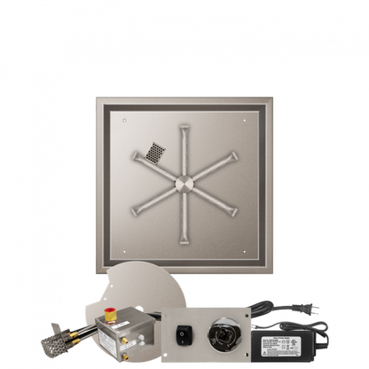 Firegear Stainless Steel Series 20" Square Drop-In Pan Propane Gas Fire Pit Burner System With All Weather Electronic Ignition System