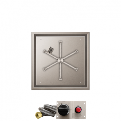 Firegear Stainless Steel Series 20" Square Drop-In Pan Natural Gas Fire Pit Burner System With Thermocouple Piloted Safety Ignition System