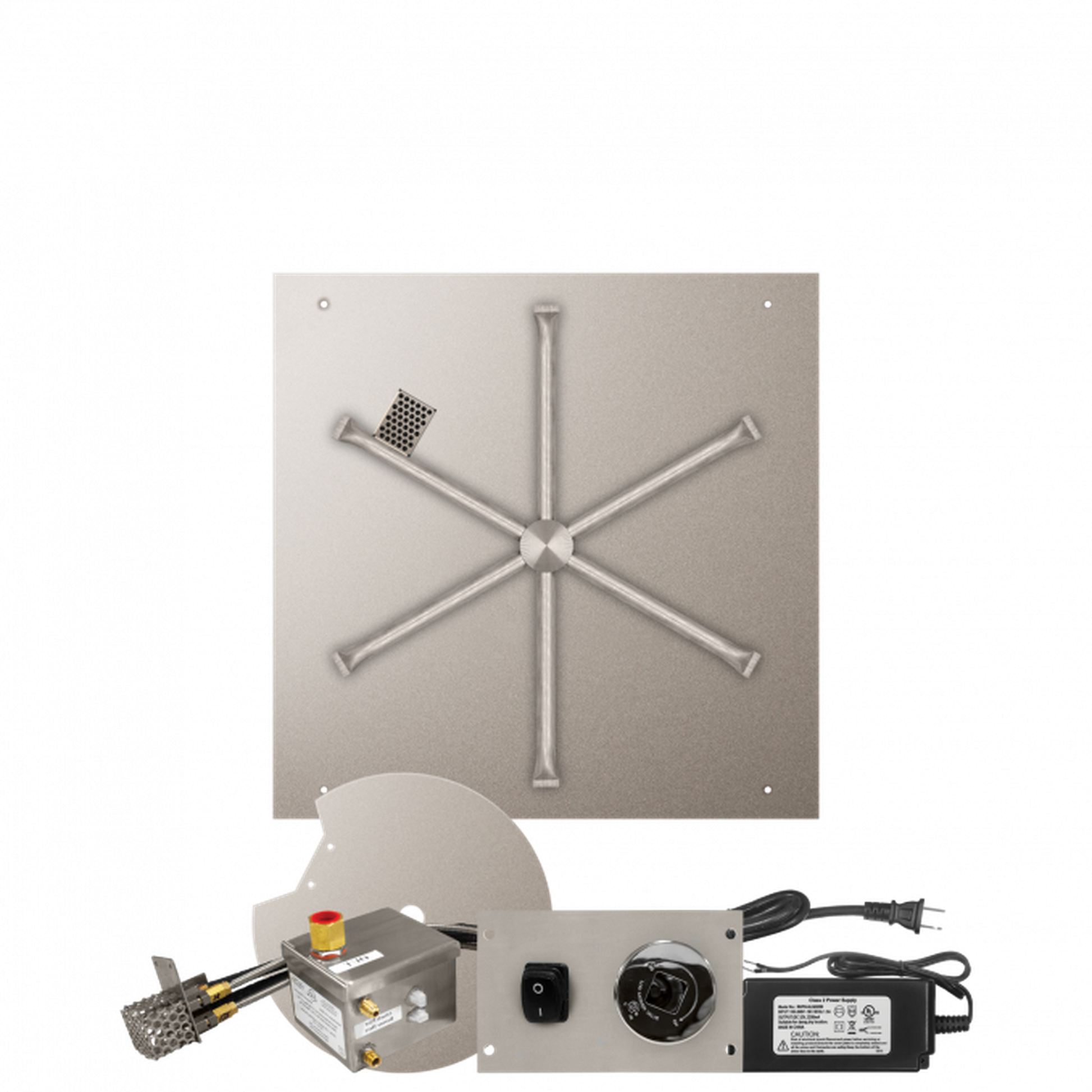 Firegear Stainless Steel Series 25" Square Flat Pan Natural Gas Fire Pit Burner System With All Weather Electronic Ignition System