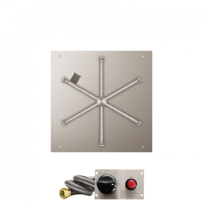 Firegear Stainless Steel Series 25" Square Flat Pan Propane Gas Fire Pit Burner System With Thermocouple Piloted Safety Ignition System
