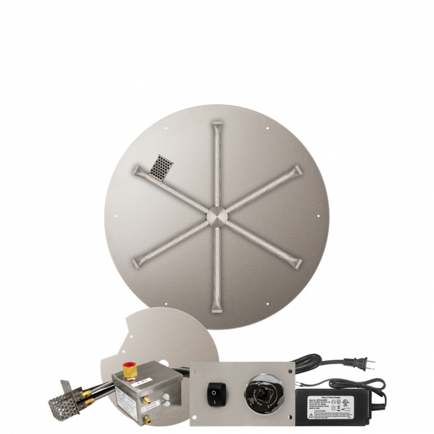 Firegear Stainless Steel Series 26" Round Flat Pan Propane Gas Fire Pit Burner System With All Weather Electronic Ignition System
