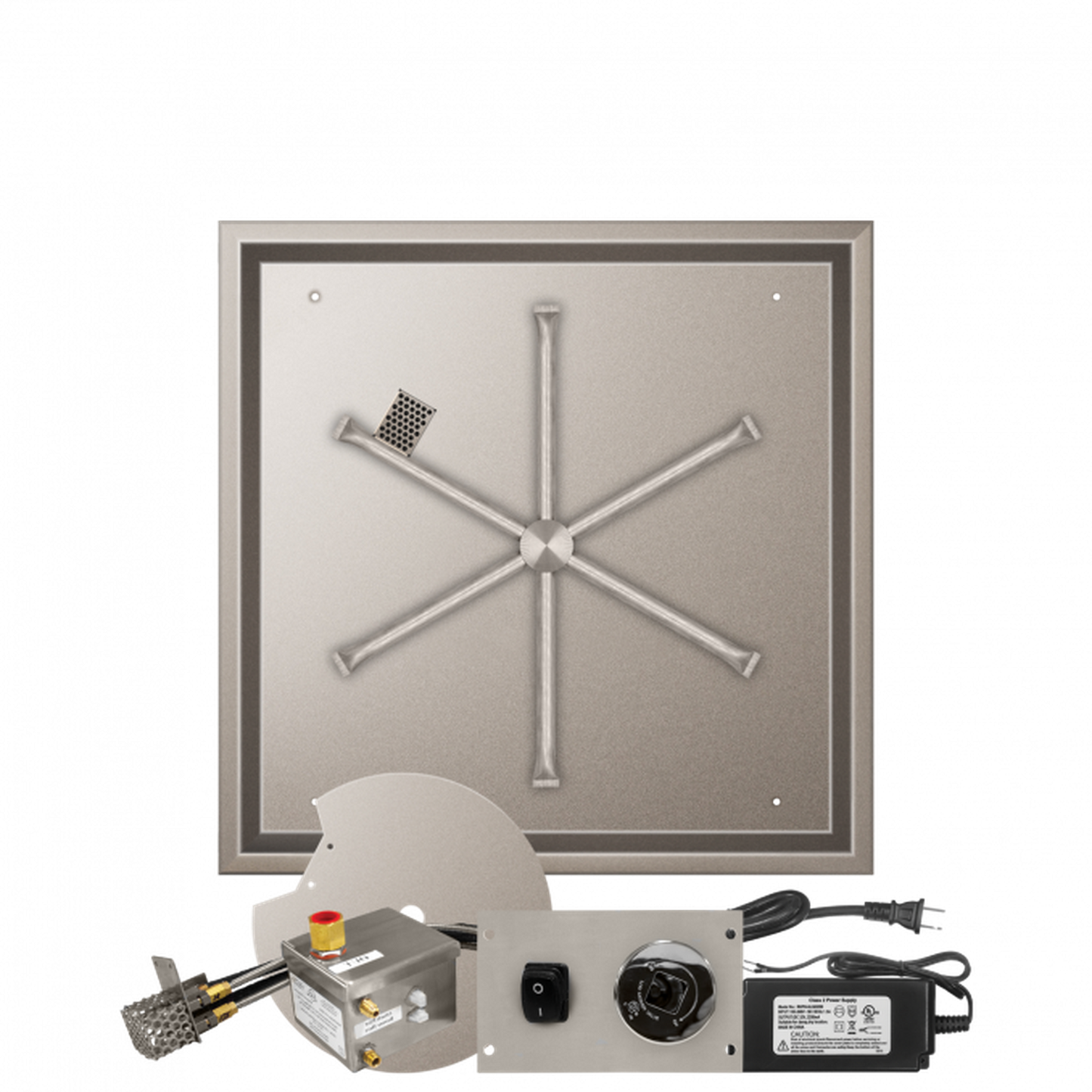 Firegear Stainless Steel Series 26" Square Drop-In Pan Propane Gas Fire Pit Burner System With All Weather Electronic Ignition System