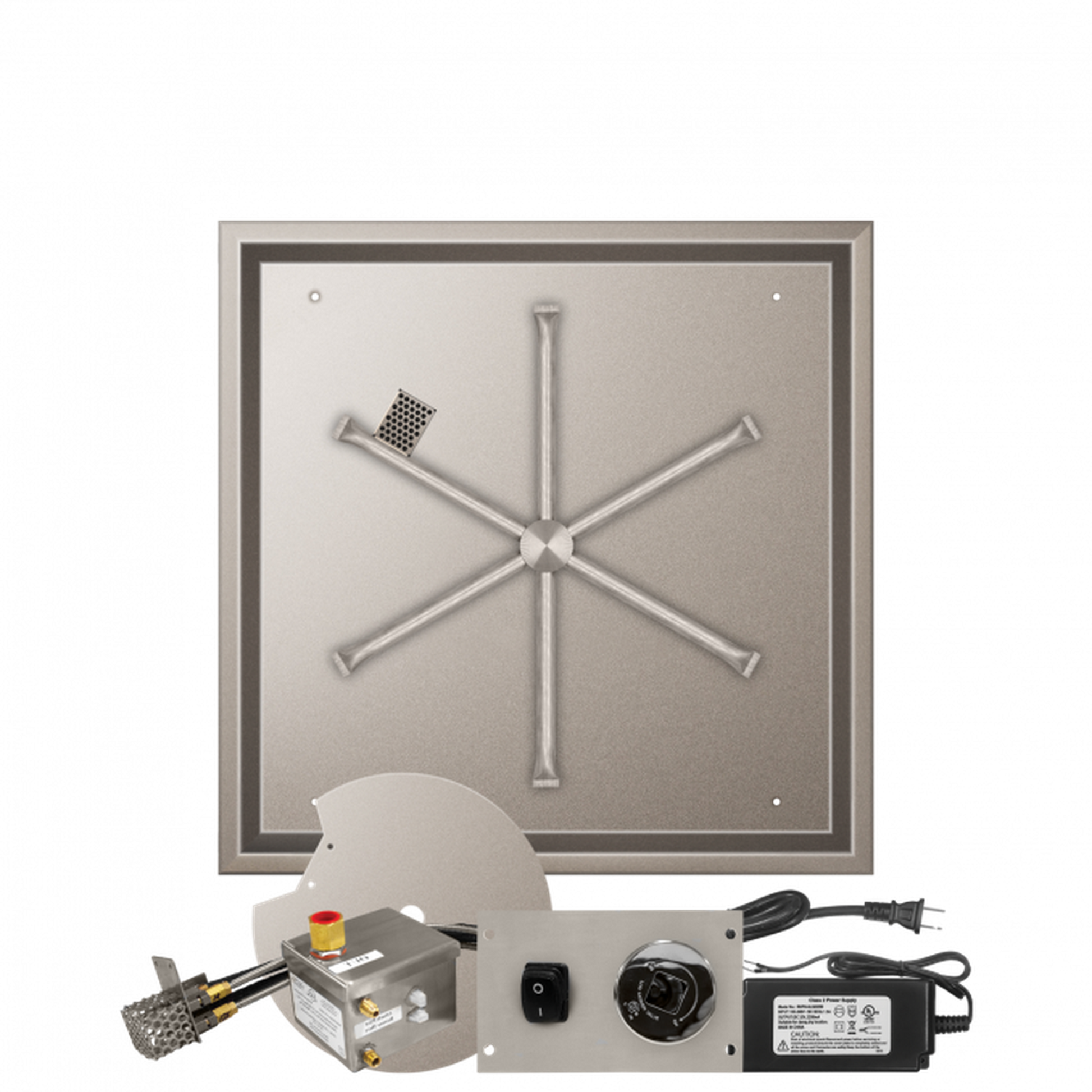 Firegear Stainless Steel Series 26" Square Drop-In Pan Propane Gas Fire Pit Burner System With All Weather Electronic Ignition System