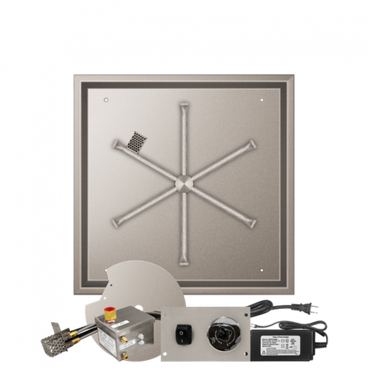 Firegear Stainless Steel Series 26" Square Drop-In Pan Propane Gas Fire Pit Burner System With All Weather Electronic Ignition System