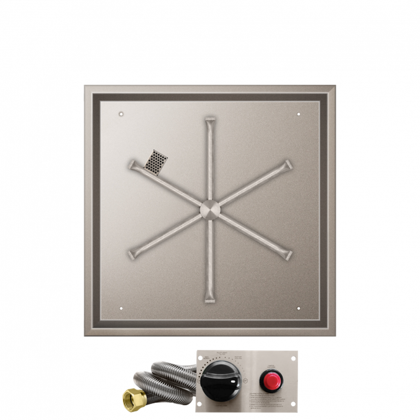 Firegear Stainless Steel Series 26" Square Drop-In Pan Propane Gas Fire Pit Burner System With Thermocouple Piloted Safety Ignition System