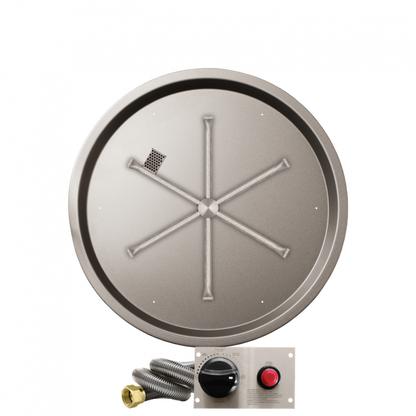 Firegear Stainless Steel Series 29" Round Drop-In Pan Propane Gas Fire Pit Burner System With Thermocouple Piloted Safety Ignition System