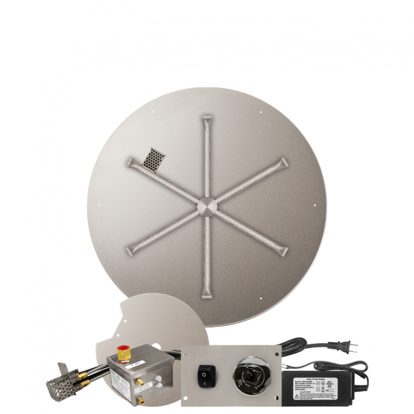 Firegear Stainless Steel Series 29" Round Flat Pan Propane Gas Fire Pit Burner System With All Weather Electronic Ignition System