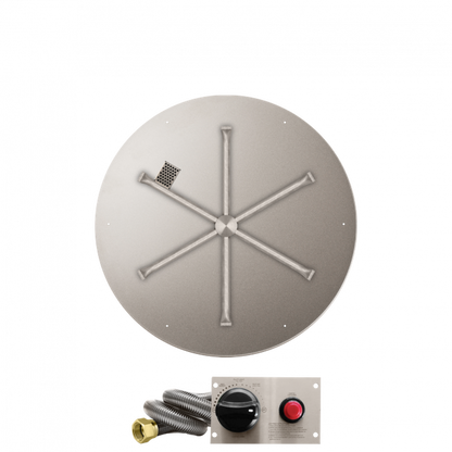 Firegear Stainless Steel Series 29" Round Flat Pan Natural Gas Fire Pit Burner System With Thermocouple Piloted Safety Ignition System
