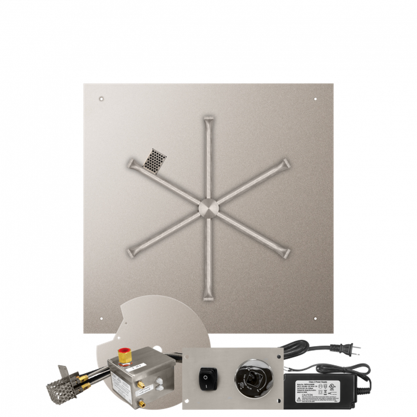 Firegear Stainless Steel Series 30" Square Flat Pan Natural Gas Fire Pit Burner System With All Weather Electronic Ignition System