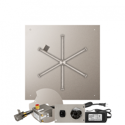 Firegear Stainless Steel Series 30" Square Flat Pan Natural Gas Fire Pit Burner System With All Weather Electronic Ignition System