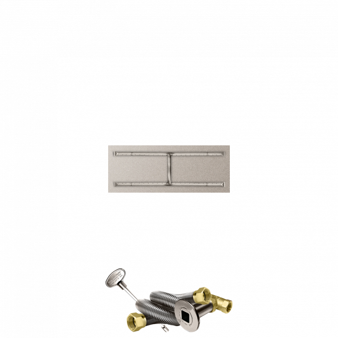 Firegear Stainless Steel Series 30" x 14" Linear Flat Pan Natural Gas Fire Pit H Burner System With Match Throw Ignition System