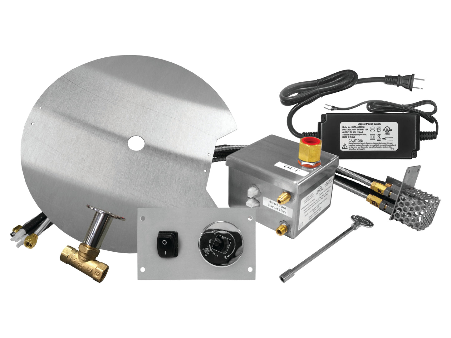 Firegear Stainless Steel Series 30" x 8" Linear Stainless Steel Propane Gas Fire Pit T Burner System With Flat Pan and All Weather Electronic Ignition System