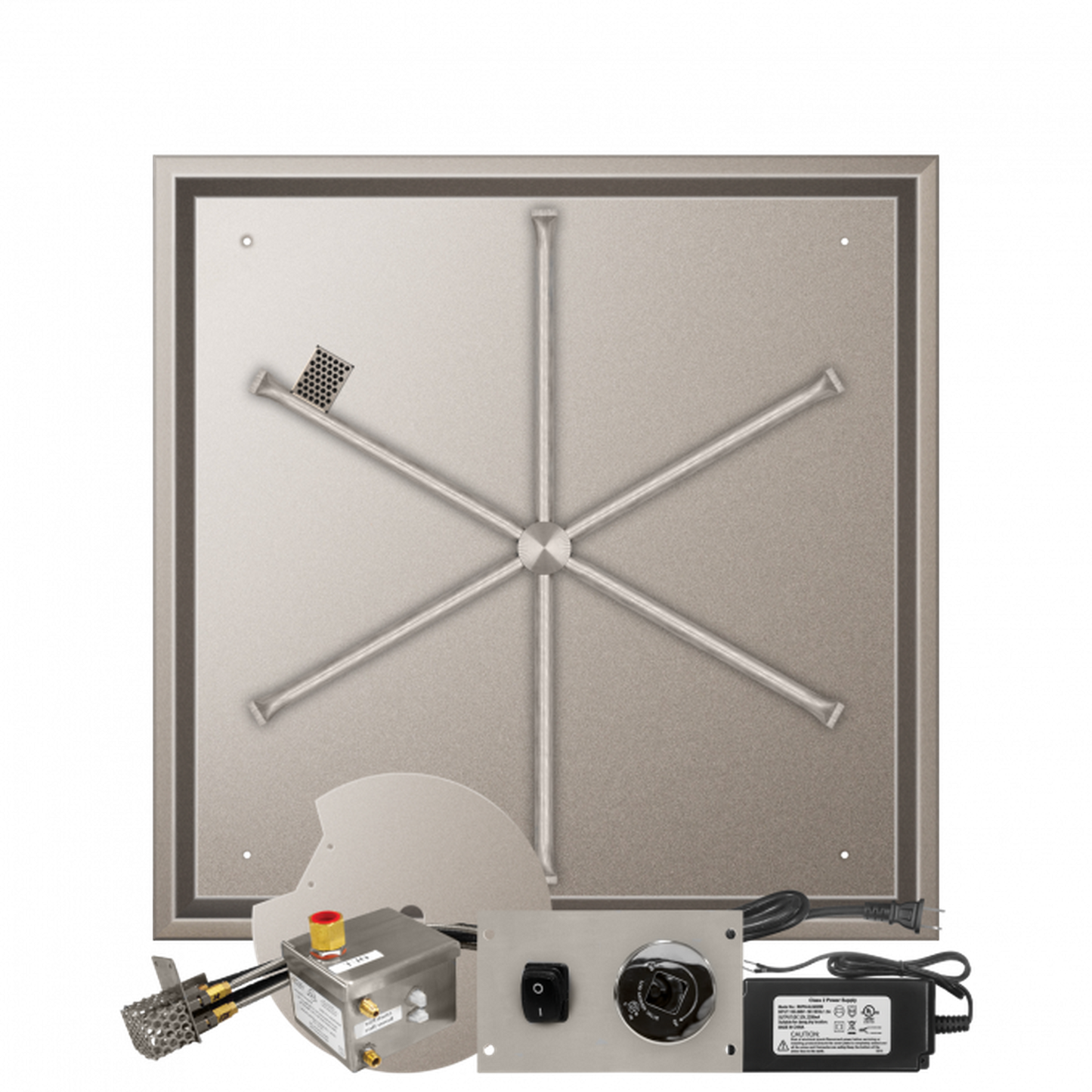 Firegear Stainless Steel Series 32" Square Drop-In Pan Propane Gas Fire Pit Burner System With All Weather Electronic Ignition System