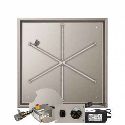 Firegear Stainless Steel Series 32" Square Drop-In Pan Propane Gas Fire Pit Burner System With All Weather Electronic Ignition System