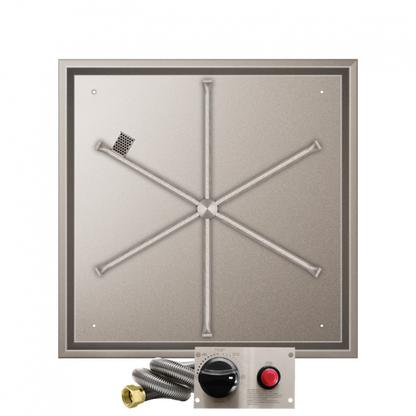 Firegear Stainless Steel Series 32" Square Drop-In Pan Propane Gas Fire Pit Burner System With Thermocouple Piloted Safety Ignition System