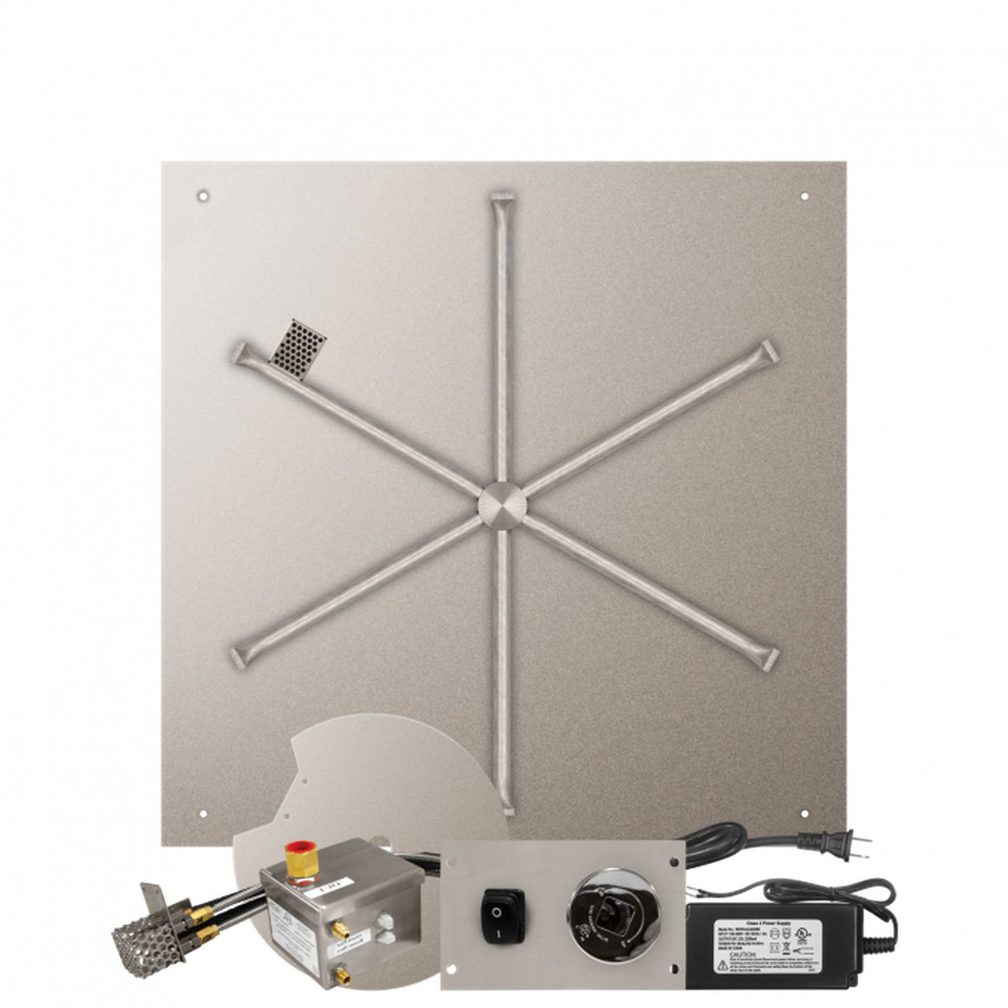 Firegear Stainless Steel Series 34" Square Flat Pan Natural Gas Fire Pit Burner System With All Weather Electronic Ignition System