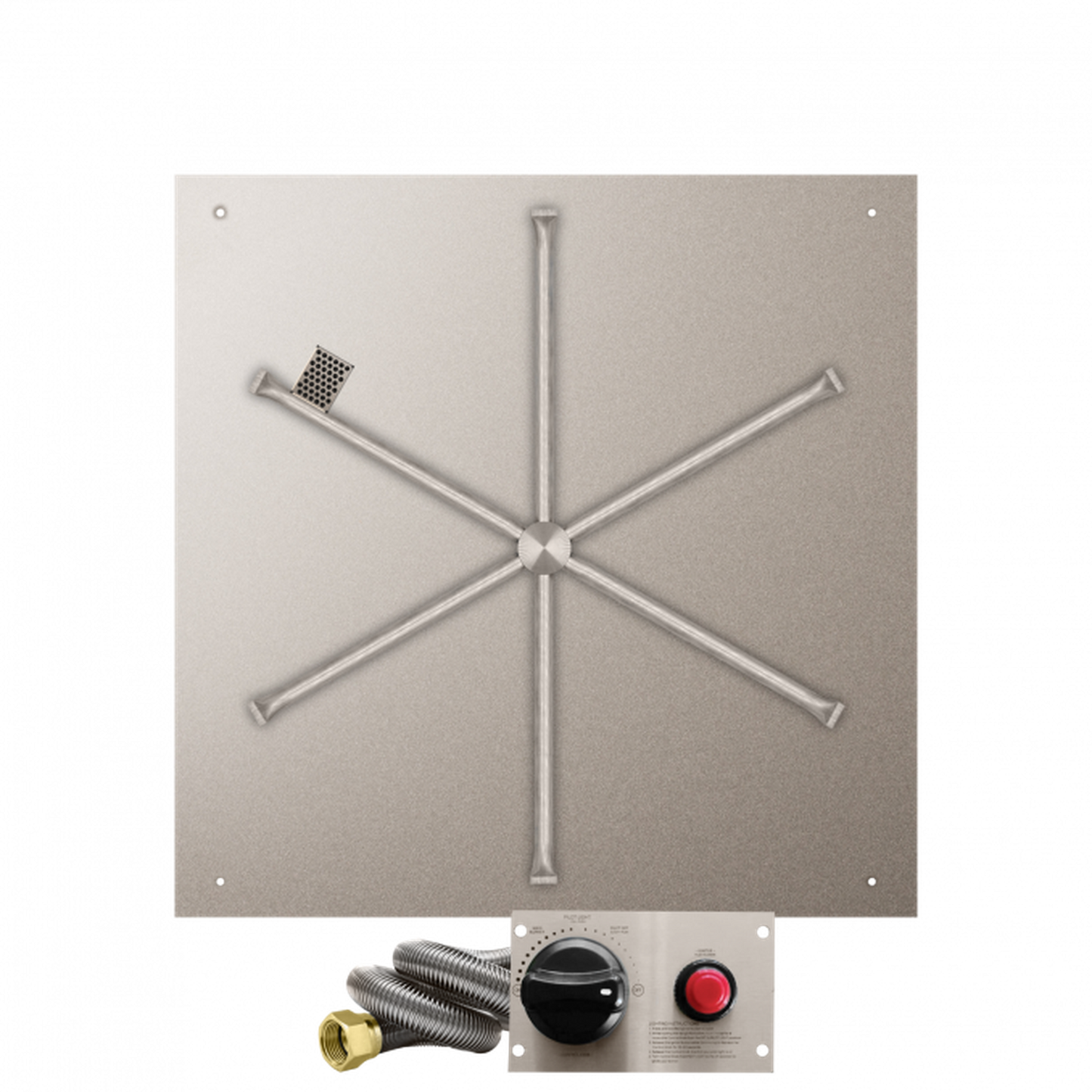 Firegear Stainless Steel Series 34" Square Flat Pan Propane Gas Fire Pit Burner System With Thermocouple Piloted Safety Ignition System