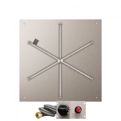 Firegear Stainless Steel Series 34" Square Flat Pan Propane Gas Fire Pit Burner System With Thermocouple Piloted Safety Ignition System