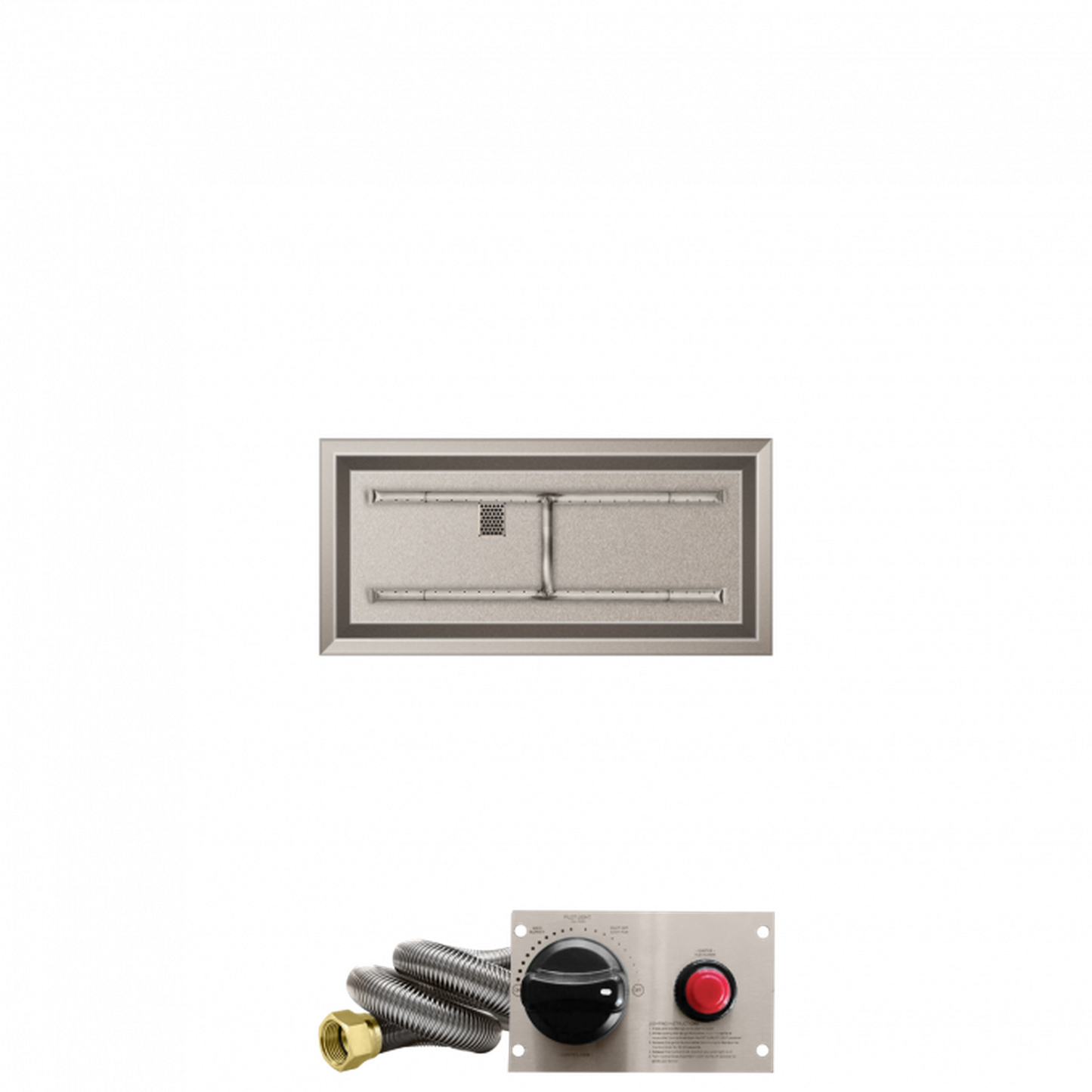 Firegear Stainless Steel Series 36" x 14" Linear Drop-In Pan Natural Gas Fire Pit H Burner System With Thermocouple Piloted Safety Ignition System