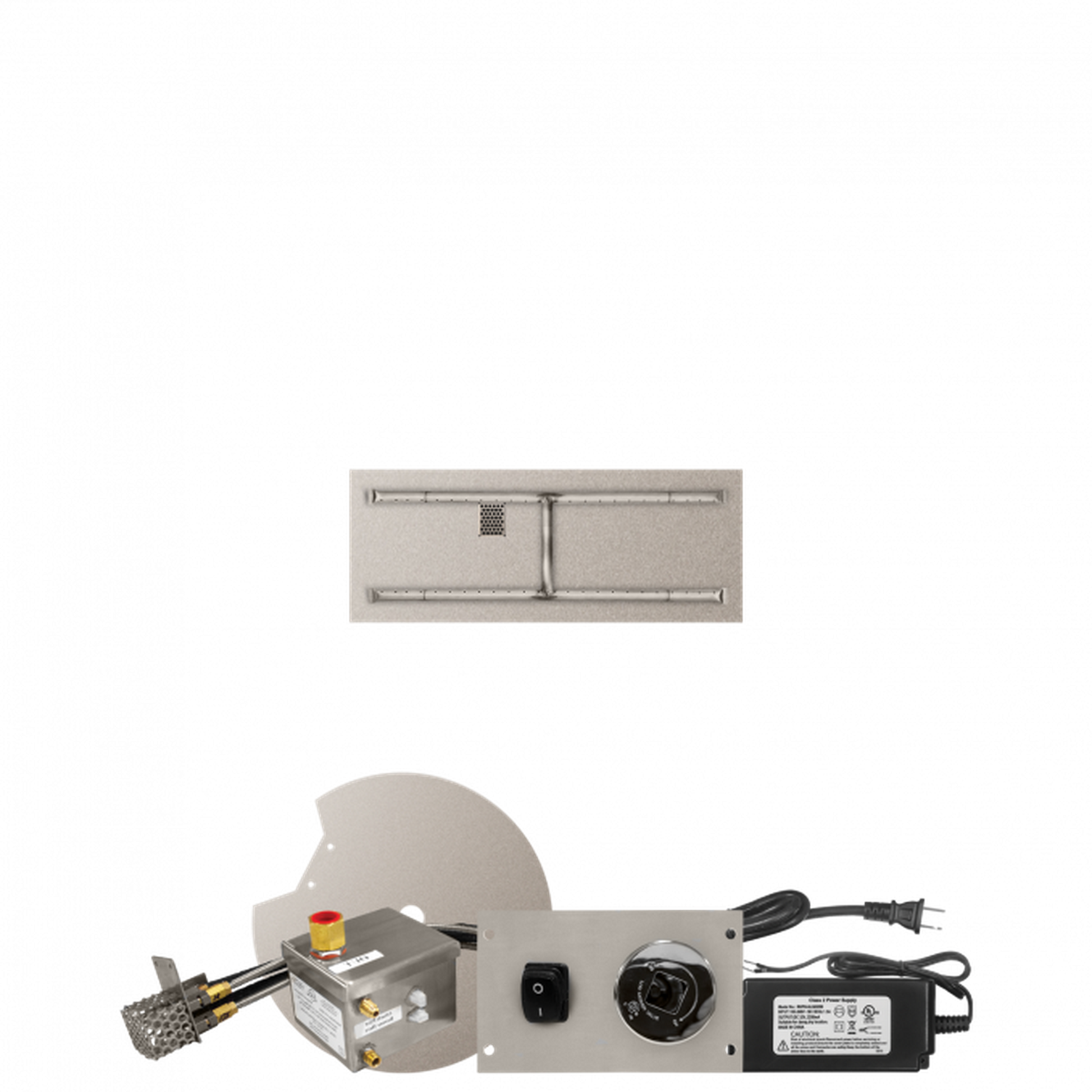 Firegear Stainless Steel Series 36" x 14" Linear Flat Pan Natural Gas Fire Pit H Burner System With All Weather Electronic Ignition System