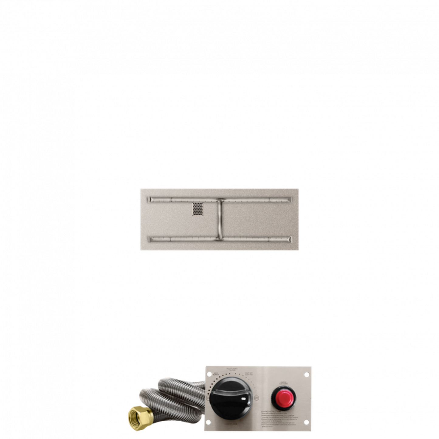 Firegear Stainless Steel Series 36" x 14" Linear Flat Pan Natural Gas Fire Pit H Burner System With Thermocouple Piloted Safety Ignition System