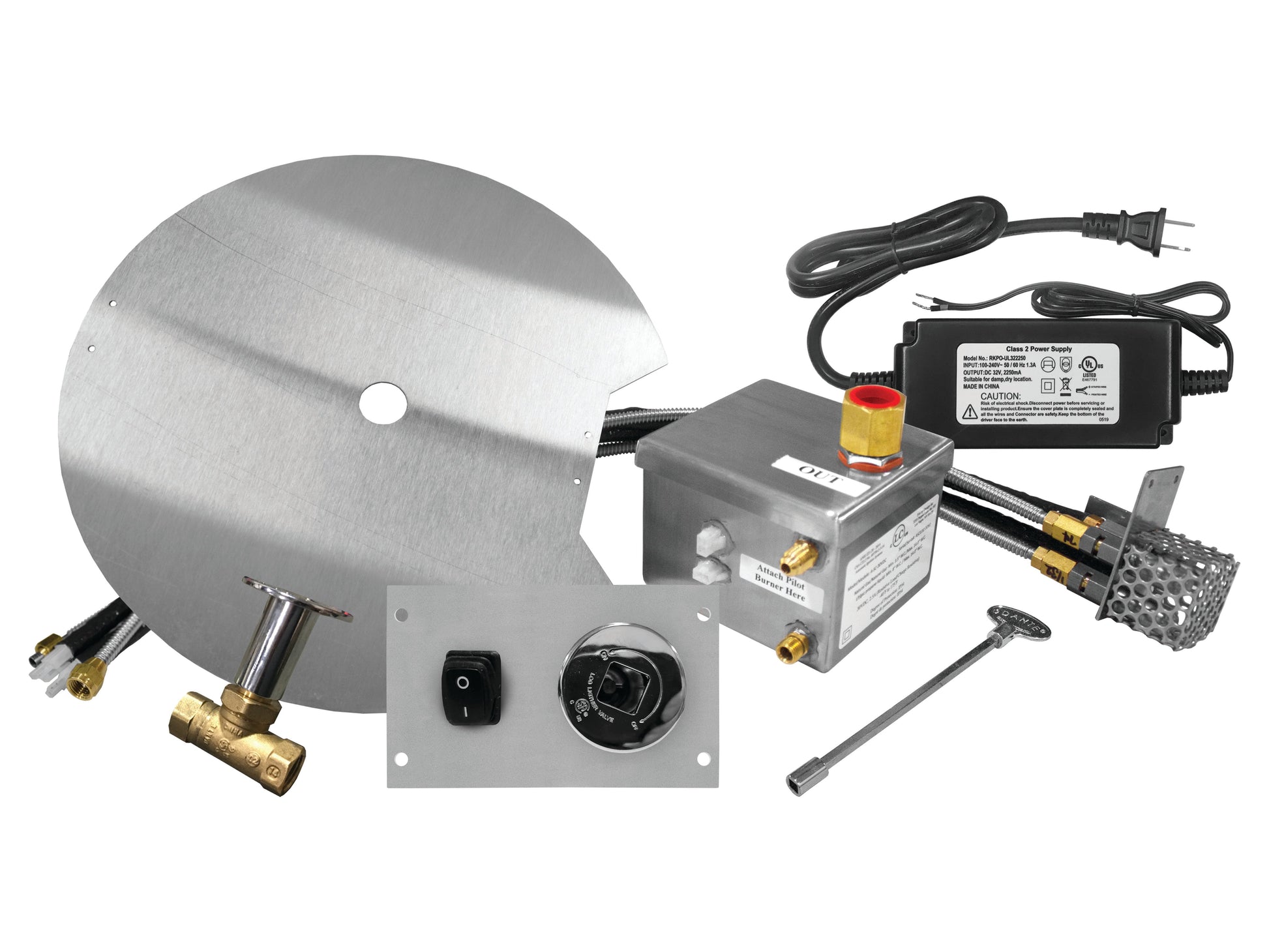 Firegear Stainless Steel Series 36" x 8" Linear Stainless Steel Propane Gas Fire Pit T Burner System With Flat Pan and All Weather Electronic Ignition System