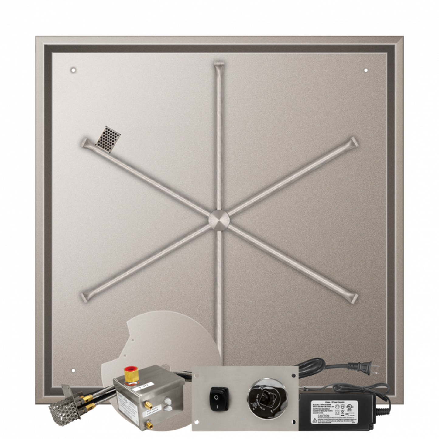 Firegear Stainless Steel Series 38" Square Drop-In Pan Propane Gas Fire Pit Burner System With All Weather Electronic Ignition System