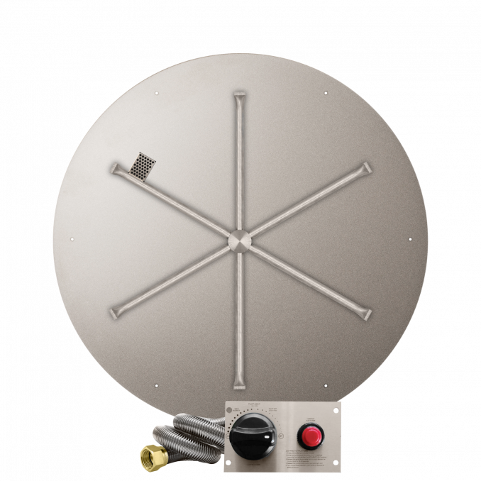 Firegear Stainless Steel Series 39" Round Flat Pan Propane Gas Fire Pit Burner System With Thermocouple Piloted Safety Ignition System