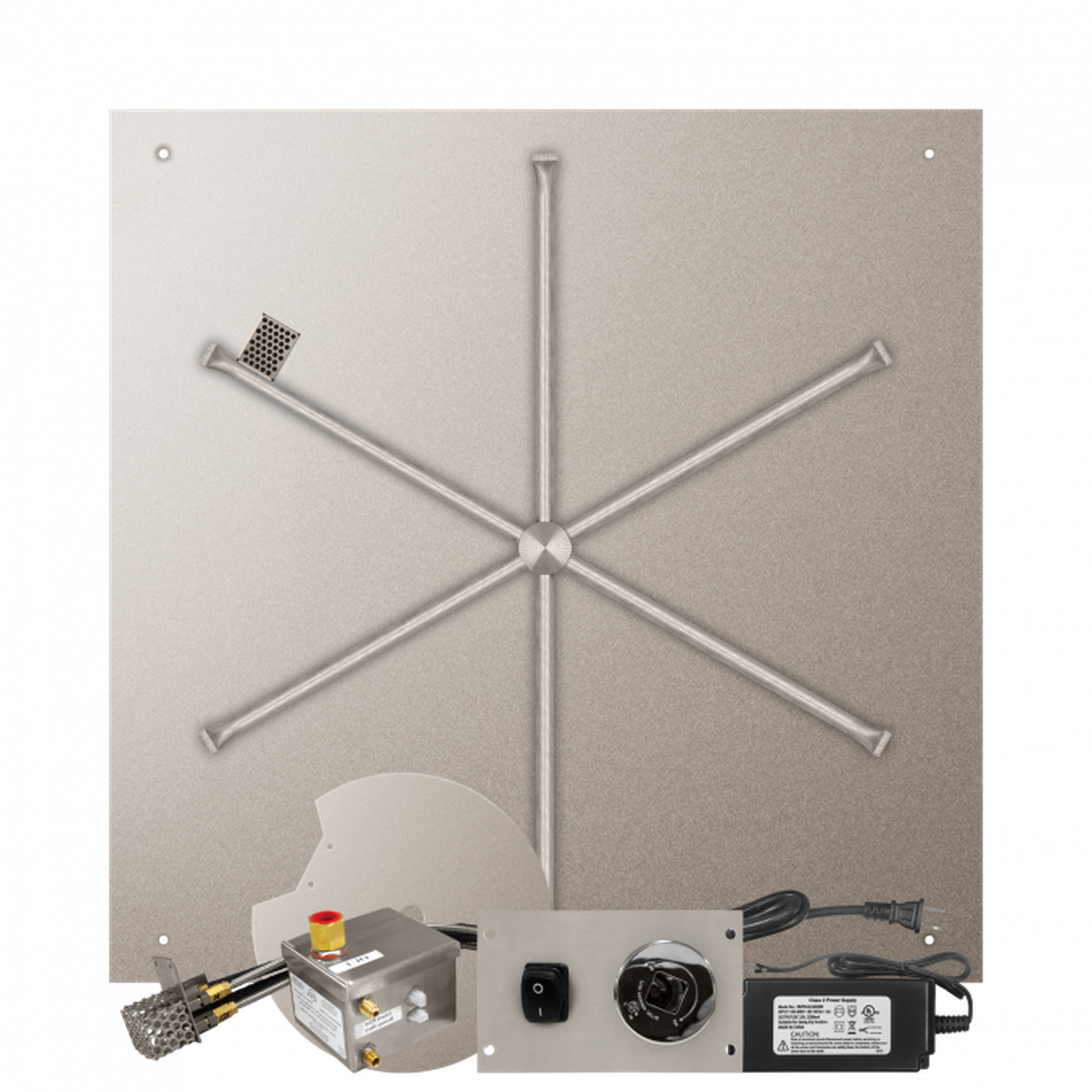 Firegear Stainless Steel Series 40" Square Flat Pan Natural Gas Fire Pit Burner System With All Weather Electronic Ignition System
