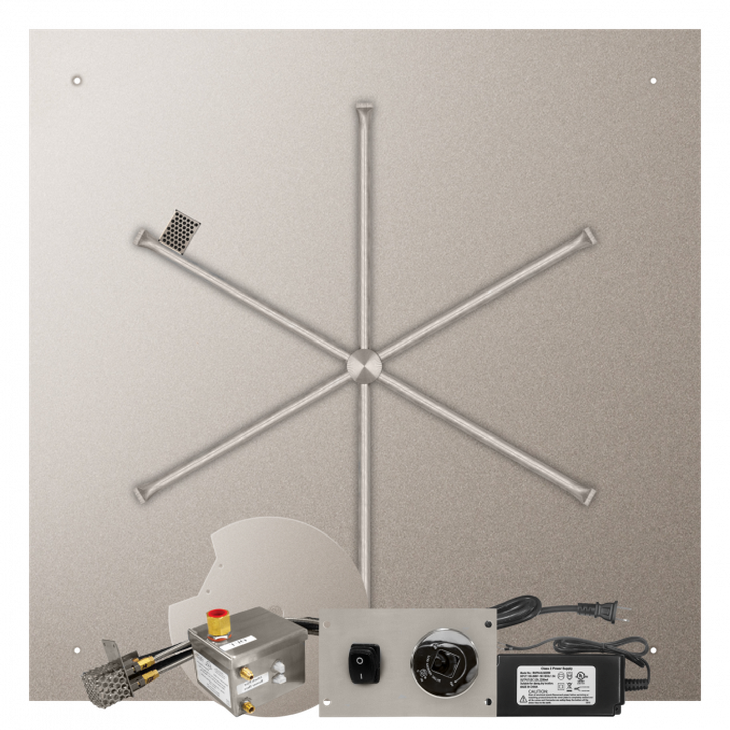 Firegear Stainless Steel Series 46" Square Flat Pan Natural Gas Fire Pit Burner System With All Weather Electronic Ignition System