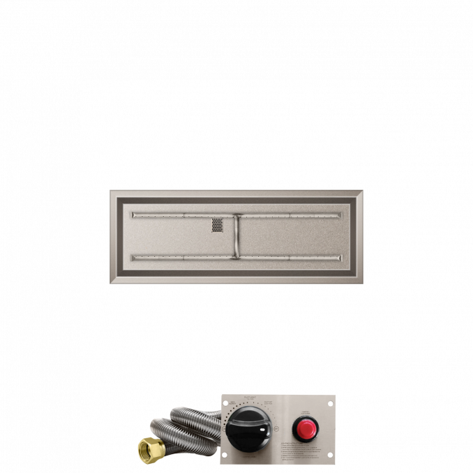 Firegear Stainless Steel Series 48" x 14" Linear Drop-In Pan Natural Gas Fire Pit H Burner System With Thermocouple Piloted Safety Ignition System