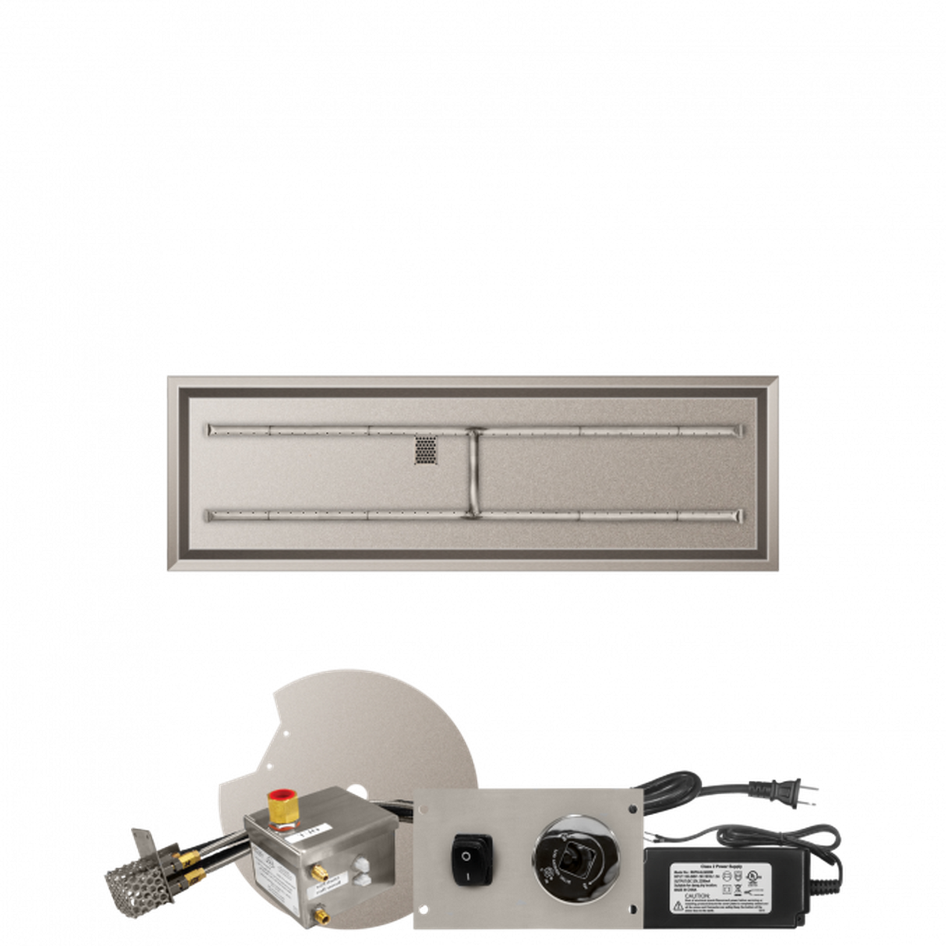 Firegear Stainless Steel Series 60" x 16" Linear Drop-In Pan Propane Gas Fire Pit H Burner System With All Weather Electronic Ignition System