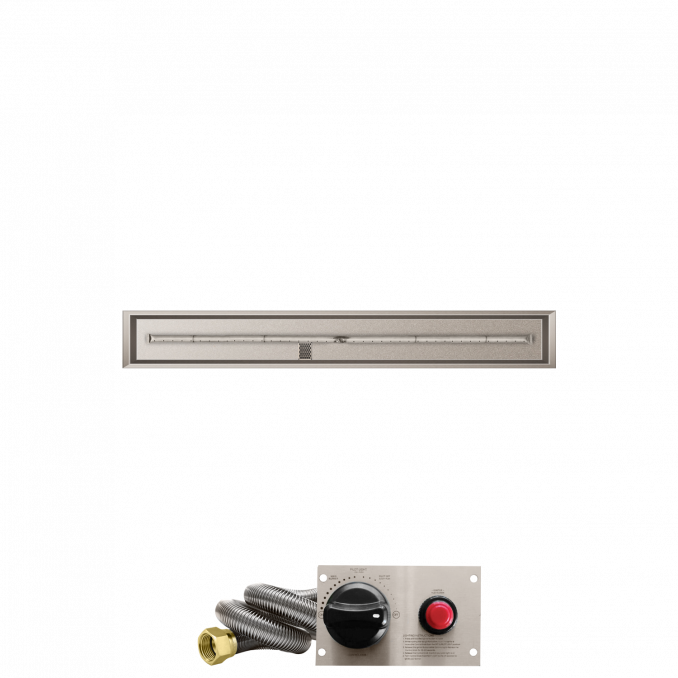 Firegear Stainless Steel Series 60" x 6" Linear Drop-In Pan Natural Gas Fire Pit T Burner System With Thermocouple Piloted Safety Ignition System