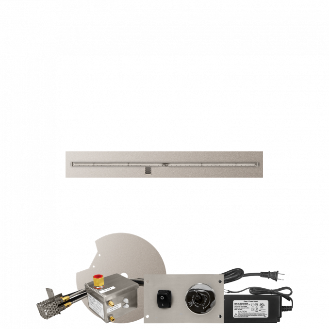 Firegear Stainless Steel Series 60" x 8" Linear Stainless Steel Propane Gas Fire Pit T Burner System With Flat Pan and All Weather Electronic Ignition System
