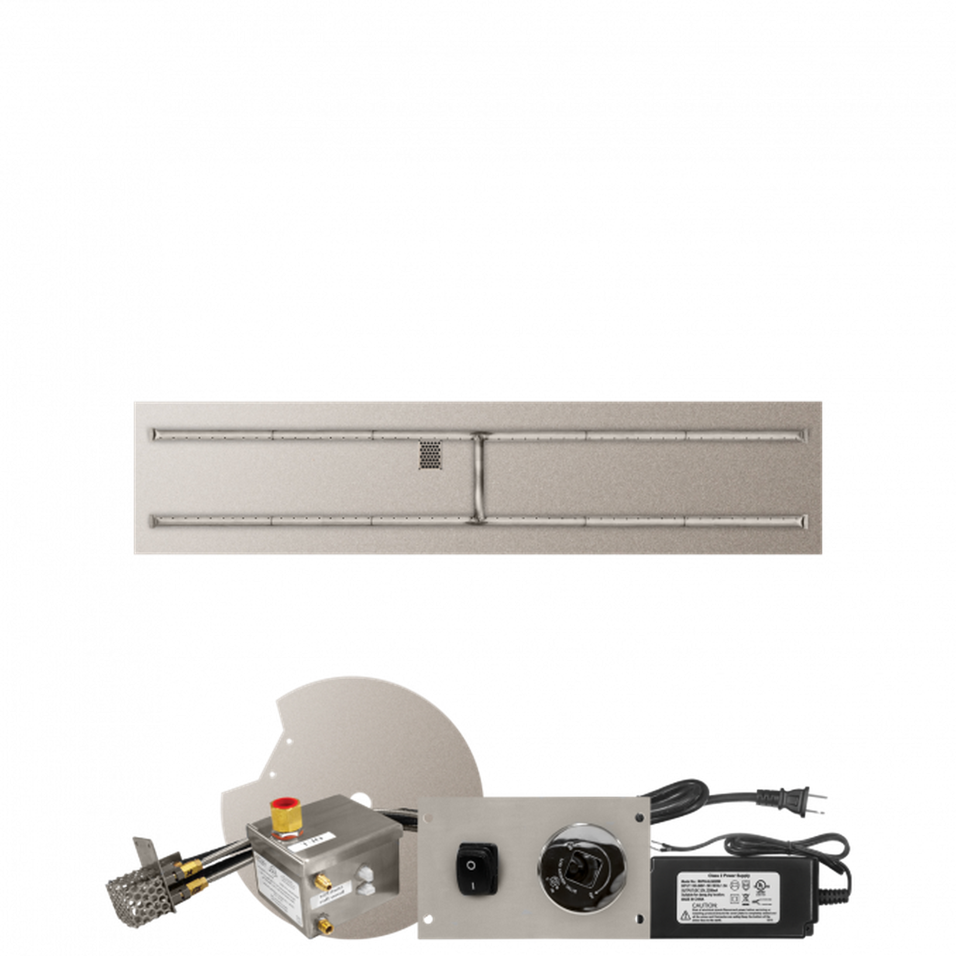 Firegear Stainless Steel Series 72" x 16" Linear Flat Pan Natural Gas Fire Pit H Burner System With All Weather Electronic Ignition System